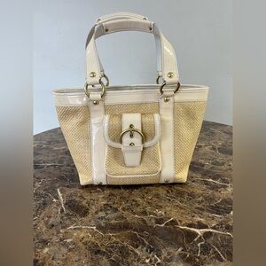 Coach Straw Tote with Cream Patent Trim and Gold Hardware